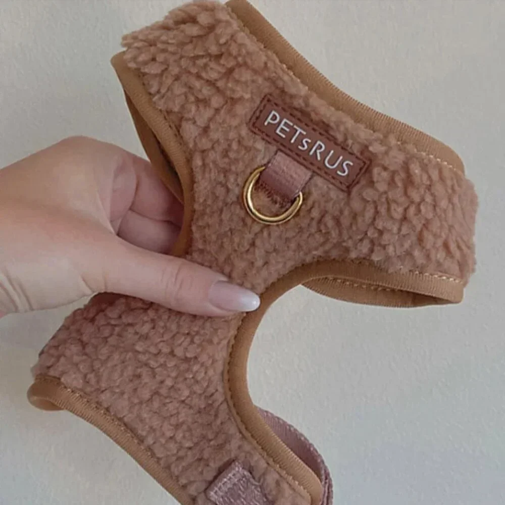 PETsRUS Premium Dog Harness Teddy Bear Sherpa Design No Pull Soft Beige Brown